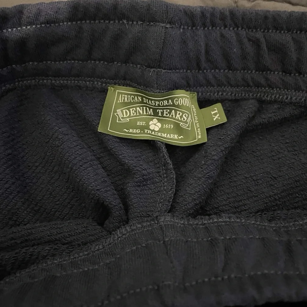 Xl Navy denim tears hoodie and sweatpants set cuffed